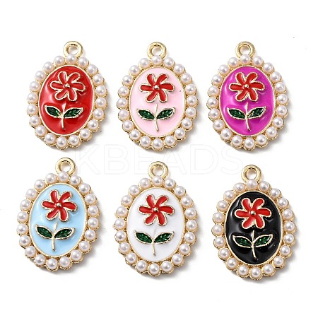 Alloy with Enamel and ABS Plastic Imitation Pearl Pendants FIND-Z111-06G-1