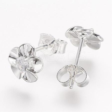 Real Platinum Plated Flower Brass Stud Earrings EJEW-EE0001-230-1