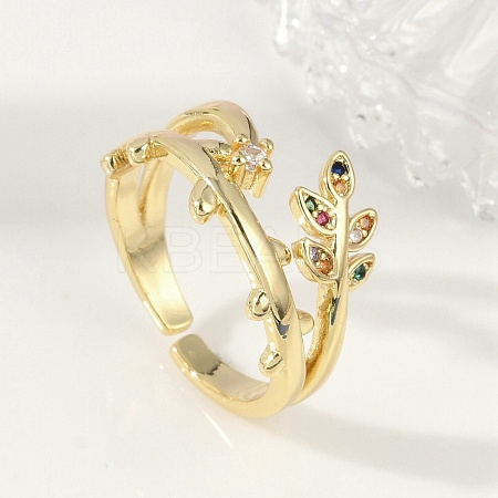 Brass Micro Pave Cubic Zirconia Cuff Rings for Women RJEW-S400-08G-1