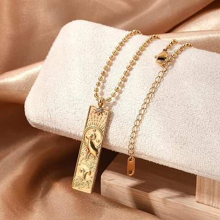 304 Stainless Steel Clear Cubic Zirconia Rectangle Constellation Pendant Necklaces for Women Men LS-NJEW-S435-01G-A-1