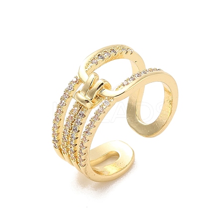 Brass Micro Pave Cubic Zirconia Open Cuff Rings RJEW-R146-05G-1