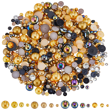 2 Bags ABS Plastic Imitation Pearl with Resin Rhinestone Cabochon MRMJ-SC0001-20C-1