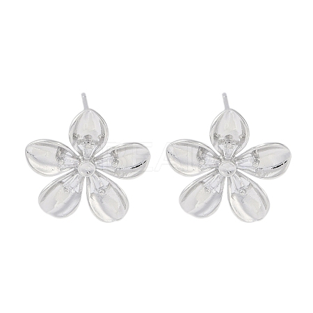 Brass Pave Clear Cubic Zirconia Stud Earring Findings KK-F875-05P-1