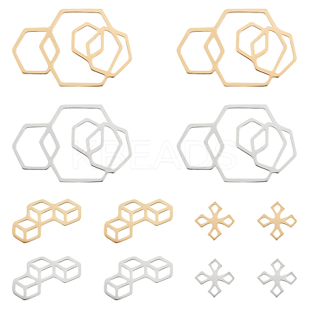 12Pcs 6 Style 201 Stainless Steel Filigree Joiners Links STAS-UN0040-86-1