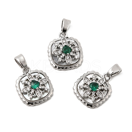 Natural Shell & Green Cubic Zirconia Charms KK-G553-07P-1