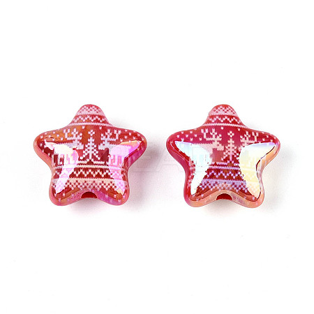 Christmas UV Plating Printed Opaque Acrylic Beads MACR-N018-06A-1