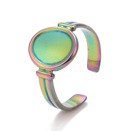Ion Plating(IP) Rainbow Color 304 Stainless Steel Oval Watch Shape Open Cuff Ring for Women RJEW-C025-04M-1