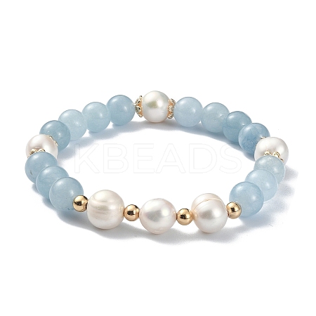Natural Quartz & Pearl Beaded Stretch Bracelet for Women BJEW-JB09384-04-1