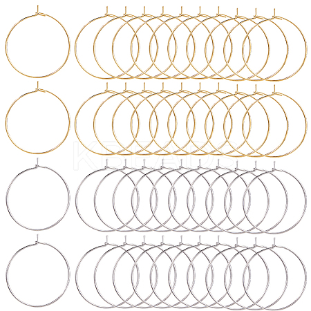 80Pcs 2 Colors 316 Surgical Stainless Steel Hoop Earrings Findings STAS-DC0016-50A-1