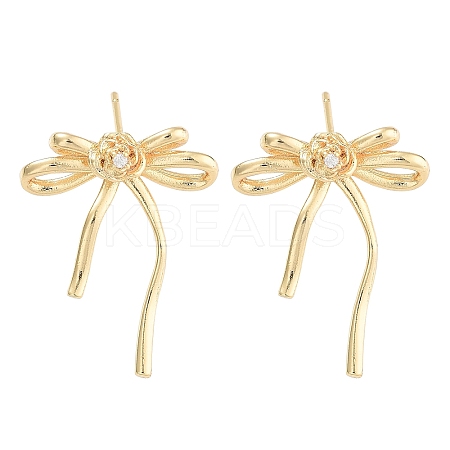 Bowknot Brass Pave Clear Cubic Zirconia Stud Earrings for Women EJEW-S216-02C-G-1
