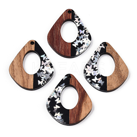 Opaque Resin & Walnut Wood Pendants RESI-N039-57B-1