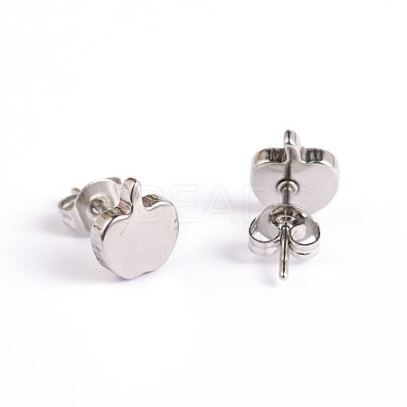 Non-Tarnish Apple 304 Stainless Steel Ear Studs X-EJEW-F0075-049P-1