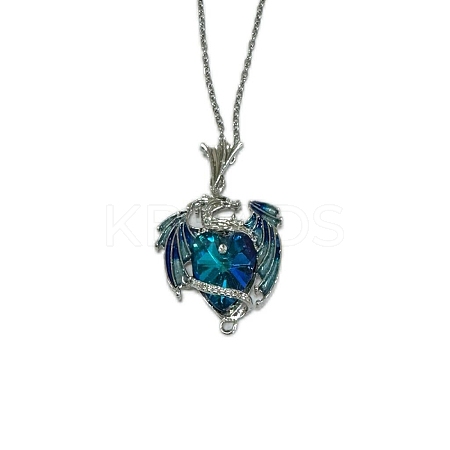 Alloy Rhinestone Dragon Holding Heart Pendant Necklaces with Enamel PW-WGD9ED9-01-1