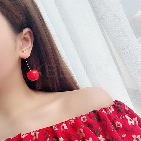 Lifelike Cherry Resin Dangle Stud Earrings EJEW-F274-01D-1