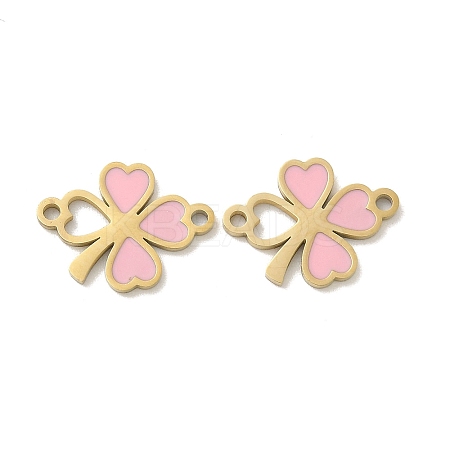 304 Stainless Steel Pink Enamel Shamrock Connector Charms STAS-I322-62G-1