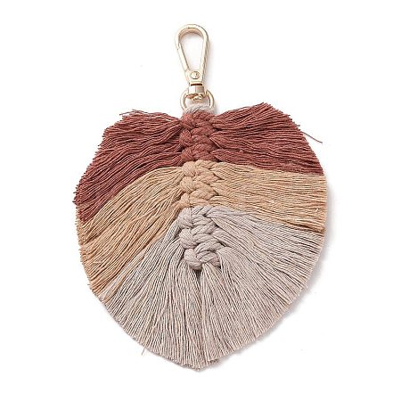 Handmade Braided Macrame Cotton Thread Leaf Pendant Decorations GLAA-K060-08KCG-08-1