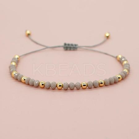 Glass & Brass Round Beads Braided Bead Bracelets RD6595-14-1