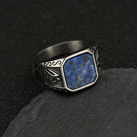 304 Stainless Steel with Natural Lapis Lazuli Finger Rings FS-WG06E27-28-1