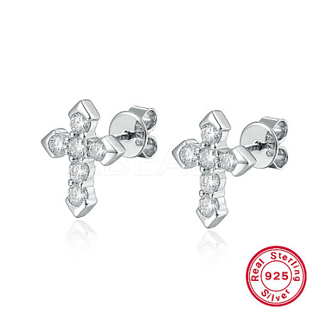 Rhodium Plated 925 Sterling Silver Micro Pave Cubic Zirconia Stud Earrings CN4447-1-1