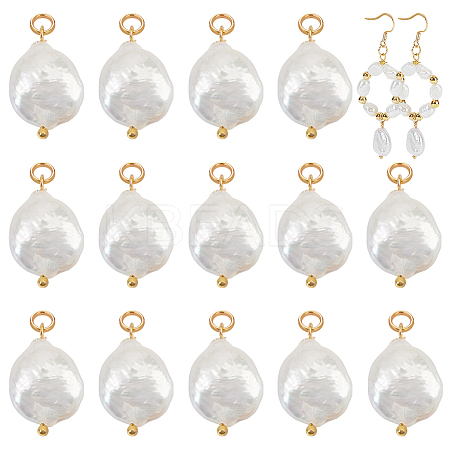 16Pcs Natural Keshi Pearl Flat Round Pendants PALLOY-BC00004-1