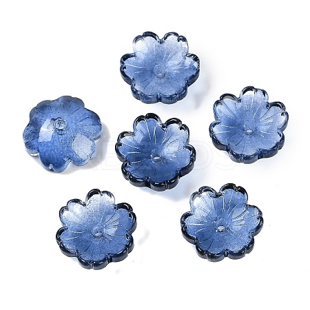 Transparent Spray Paint Glass Bead Caps GLAA-H035-04D-1