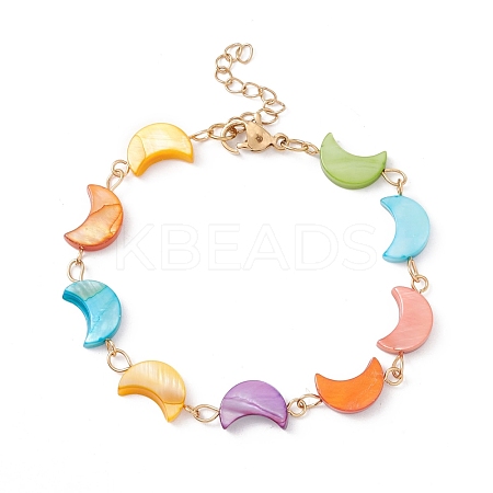 Natural Shell Crescent Moon Link Chain Bracelet BJEW-C015-12G-1