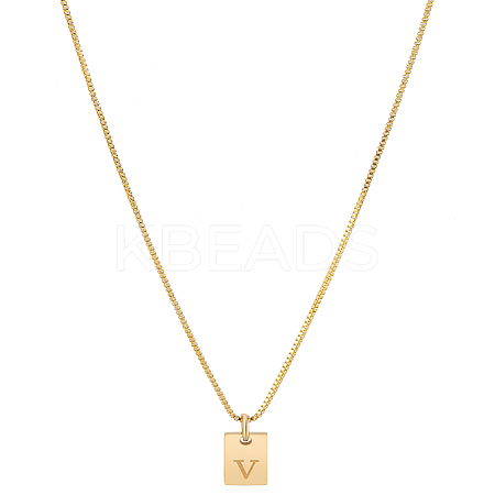 1Pc Stainless Steel Letter Rectangle Pendant Necklaces NJEW-LP0001-34V-G-1