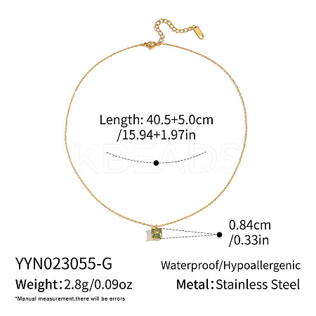 Square Cubic Zirconia Pendant Necklaces with 304 Stainless Steel Real 18K Gold Plated Cable Chains for Women DB6787-1-1