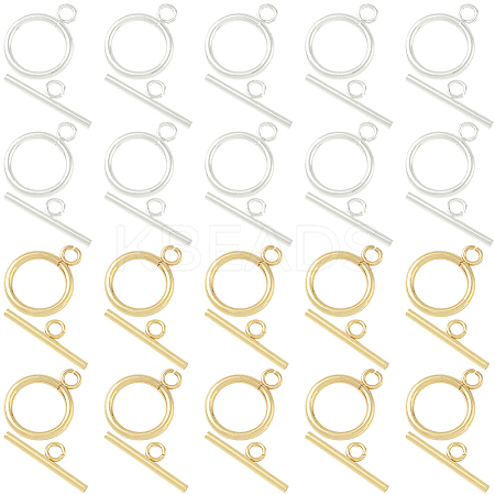 20 Sets 2 Colors 304 Stainless Steel Toggle Clasps STAS-BBC0008-06-1
