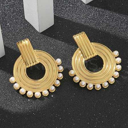 304 Stainless Steel ABS Imitation Pearl Stud Earrings EJEW-M069-02G-1