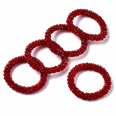 Faceted Transparent Glass Beads Stretch Bracelets BJEW-S144-002F-02-1