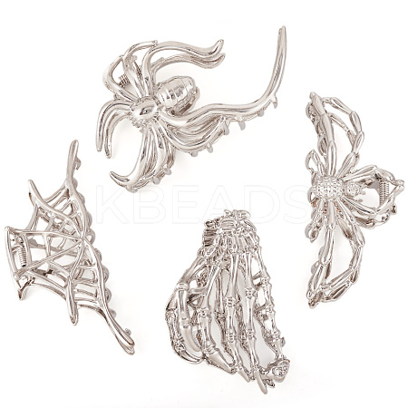 4Pcs 4 Style Halloween Alloy Claw Hair Clips for Women Girls AJEW-TA0001-90-1