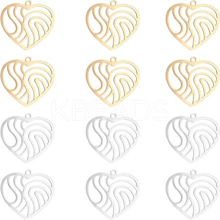 12Pcs 2 Colors 201 Stainless Steel Filigree Charms STAS-UN0029-90-1