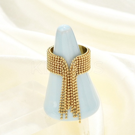 Round Ball Tassel 304 Stainless Steel Cuff Rings for Women RJEW-U039-03G-1