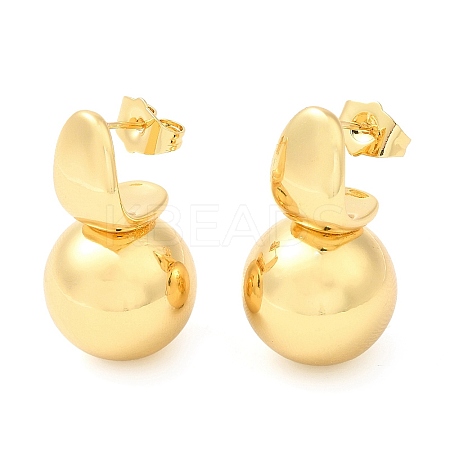Brass Round Ball Dangle Stud Earrings EJEW-K251-02G-1
