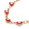 Enamel Heart with Evil Eye Link Chains Bracelet BJEW-P271-07G-01-2