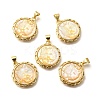 Brass Pave Natural Yellow Shell Carved Cat Pendants KK-Z091-08G-01-1