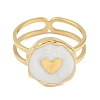 Ion Plating(IP) 304 Stainless Steel Enamel Flat Round with Heart Cuff Finger Rings RJEW-L107-073G-01-2