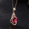 Teardrop 925 Sterling Silver Pave Natural Red Tourmaline Pendant Necklaces for Women FS-WG59C11-01-1