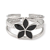 Flower 304 Stainless Steel Enamel Open Cuff Rings for Women RJEW-F166-21P-01-2