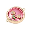 Brass Enamel & Natural Pearl Flat Round with Flower Connector Charms KK-K351-50G-01-2