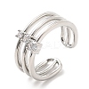 Clear Cubic Zirconia Triple Line Open Cuff Ring RJEW-E064-10P-1