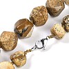Natural Picture Jasper Nuggets Beaded Necklaces for Women Men NJEW-K388-01F-3