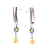 Rectangle with Flower Enamel Long Dangle Stud Earrings EJEW-N049-06A-3
