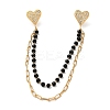 304 Stainless Steel Micro Pave Clear Cubic Zirconia & Dyed Black Stone Heart Hanging Chain Brooch JEWB-S021-06G-1