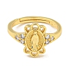 Oval with Saint Rack Plating Brass Micro Pave Cubic Zirconia Adjustable Rings RJEW-I105-04G-05-2