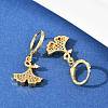 Leaf Brass Micro Pave Clear Cubic Zirconia Hoop Earrings EJEW-B154-01G-2