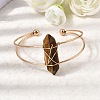 Brass Wire Wrapped Natural Tiger Eye Hexagon Point Cuff Bangles for Women BJEW-L719-01G-03-2