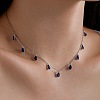 Rhodium Plated 925 Sterling Silver Pave Blue Cubic Zirconia Cable Chain Teardrop Tassel Necklaces for Women NJEW-Q342-14P-2