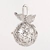Eco-Friendly Rack Plating Brass Hollow Round with Wing Cage Pendants KK-M180-08P-NR-2